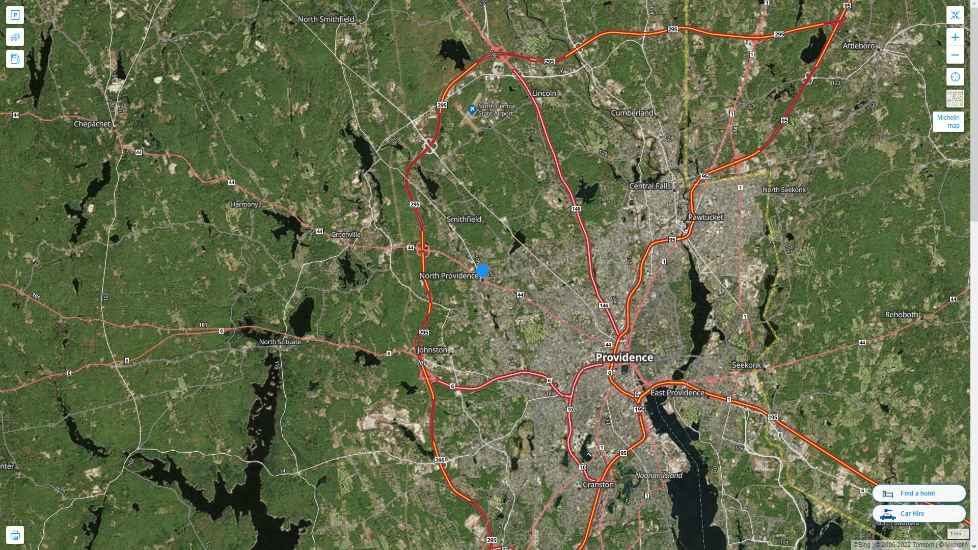 North Providence Town Rhode Island Highway and Road Map with Satellite View